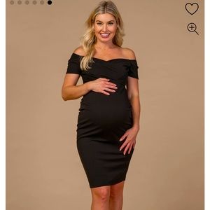 Pinkblush Black Solid Off Shoulder Maternity Fitted Dress